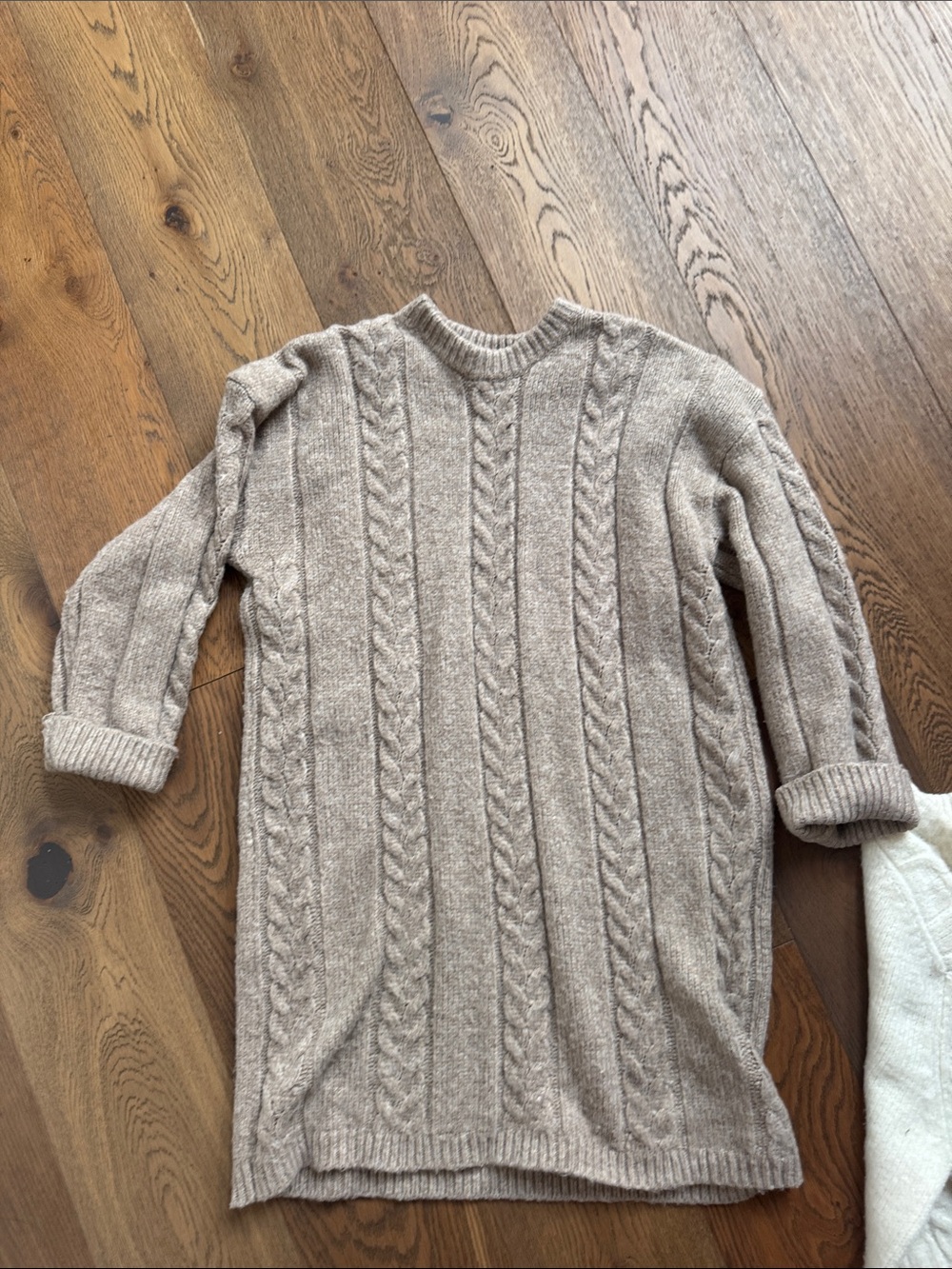 Osos Cable Knit Crewneck Sweater dress - Taupe